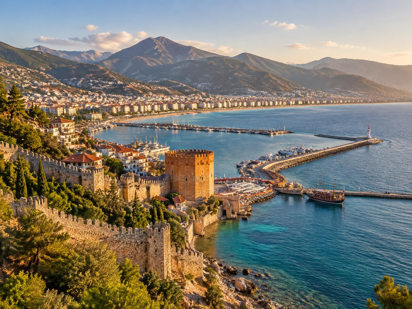 Küstenpanorama Alanya bei Sonnenuntergang